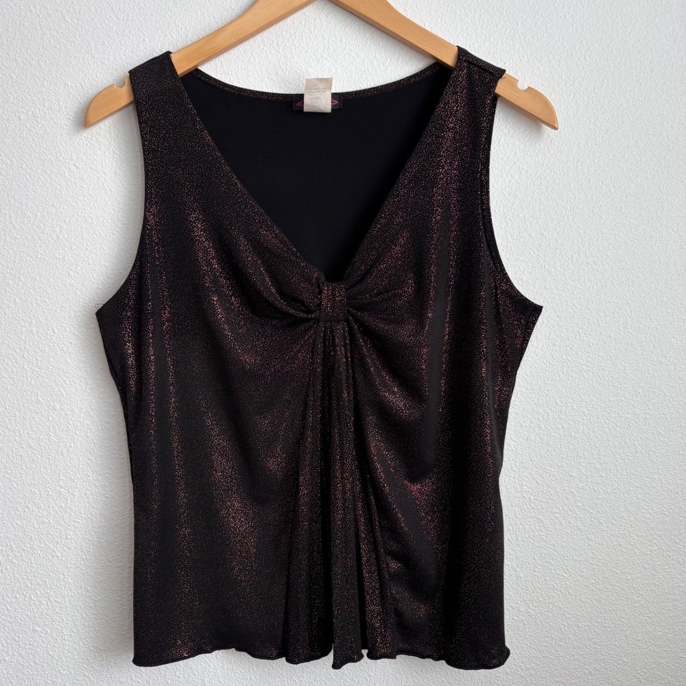Cocomo Womens Bronze Metallic Shimmer Knot Front V-Neck Sleeveless Top Large
